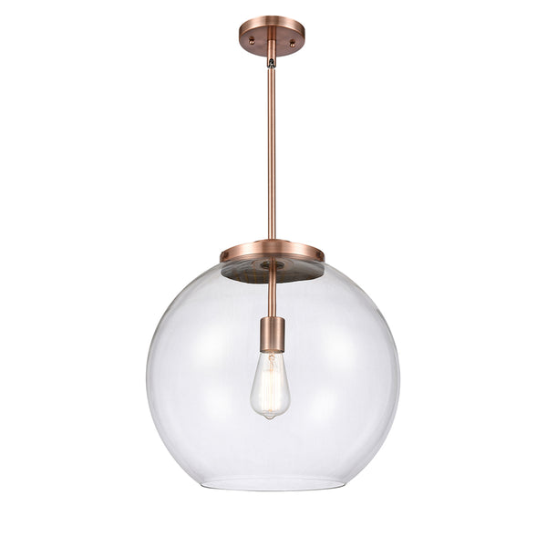 Athens Pendant shown in the Antique Copper finish with a Clear shade