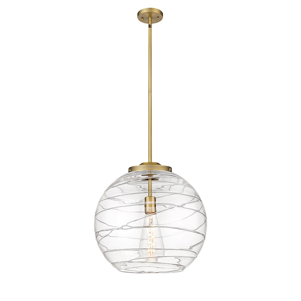 Deco Swirl Pendant shown in the Brushed Brass finish with a Clear shade