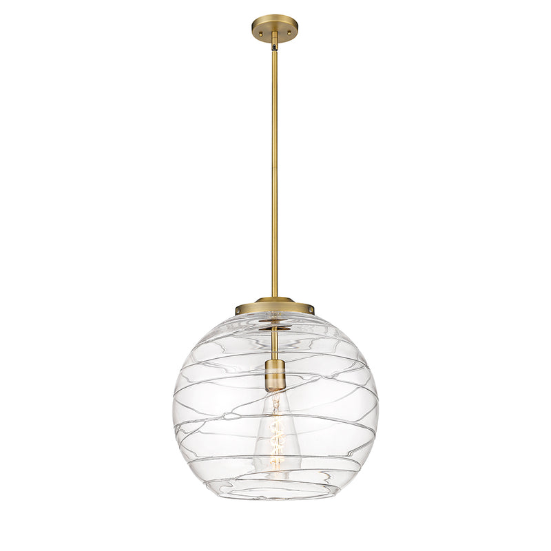 Deco Swirl Pendant shown in the Brushed Brass finish with a Clear shade