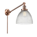 Seneca Falls Swing Arm shown in the Antique Copper finish with a Clear Halophane shade