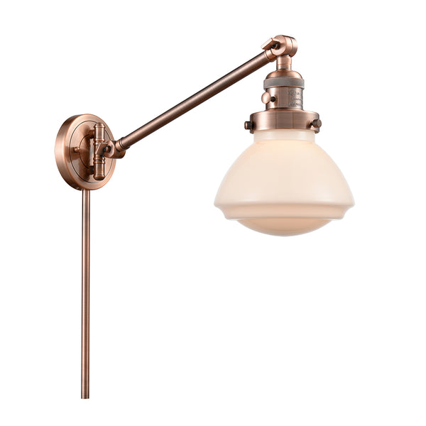 Olean Swing Arm shown in the Antique Copper finish with a Matte White shade