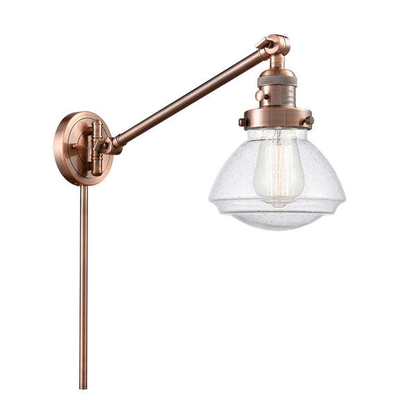Olean Swing Arm shown in the Antique Copper finish with a Seedy shade