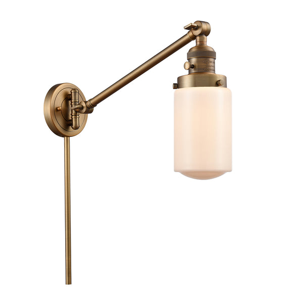 Dover Swing Arm shown in the Brushed Brass finish with a Matte White shade