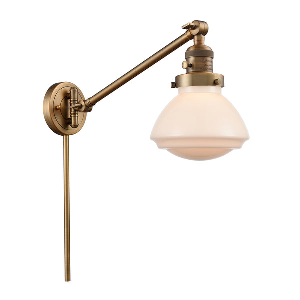 Olean Swing Arm shown in the Brushed Brass finish with a Matte White shade