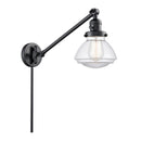 Olean Swing Arm shown in the Matte Black finish with a Clear shade