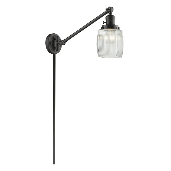 Colton Swing Arm shown in the Oil Rubbed Bronze finish with a Clear Halophane shade