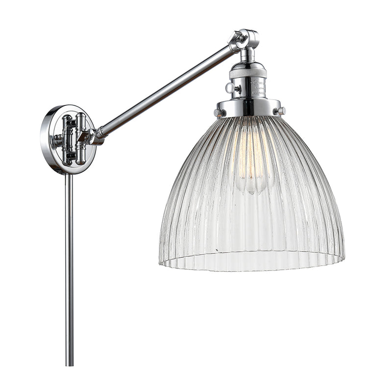 Seneca Falls Swing Arm shown in the Polished Chrome finish with a Clear Halophane shade