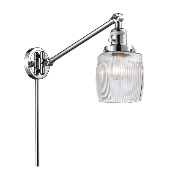 Colton Swing Arm shown in the Polished Chrome finish with a Clear Halophane shade