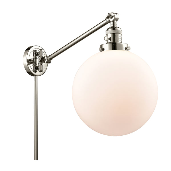 Beacon Swing Arm shown in the Polished Nickel finish with a Matte White shade