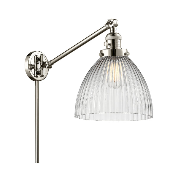 Seneca Falls Swing Arm shown in the Polished Nickel finish with a Clear Halophane shade