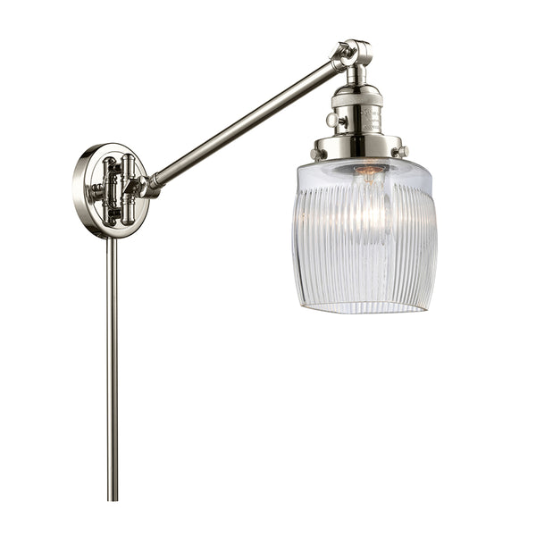 Colton Swing Arm shown in the Polished Nickel finish with a Clear Halophane shade