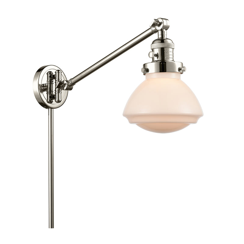 Olean Swing Arm shown in the Polished Nickel finish with a Matte White shade