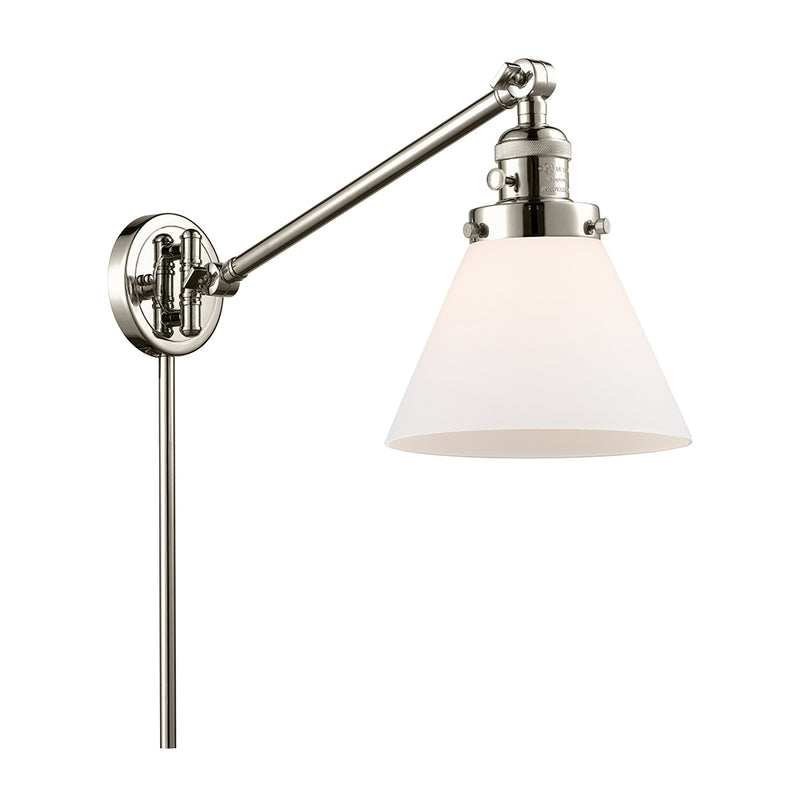 Cone Swing Arm shown in the Polished Nickel finish with a Matte White shade