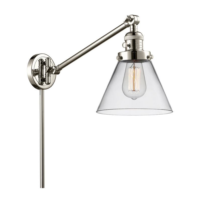 Cone Swing Arm shown in the Polished Nickel finish with a Clear shade