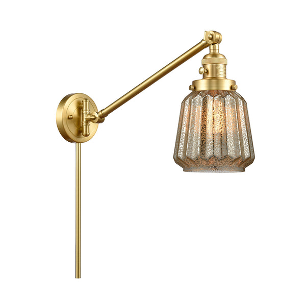 Chatham Swing Arm shown in the Satin Gold finish with a Mercury shade