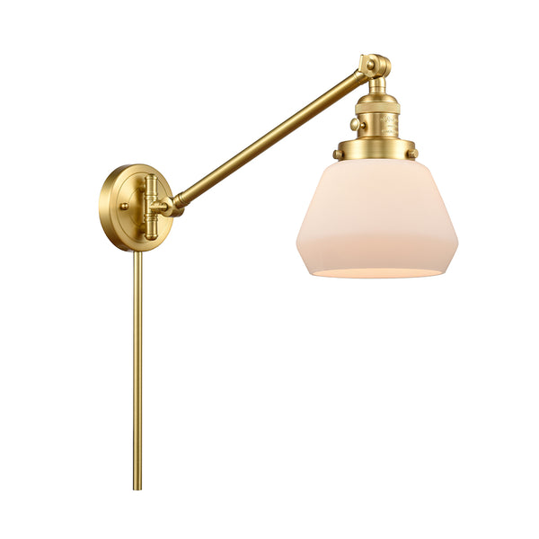 Fulton Swing Arm shown in the Satin Gold finish with a Matte White shade