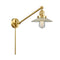 Halophane Swing Arm shown in the Satin Gold finish with a Clear Halophane shade