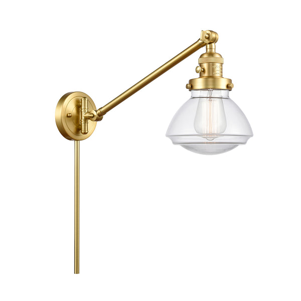 Olean Swing Arm shown in the Satin Gold finish with a Clear shade