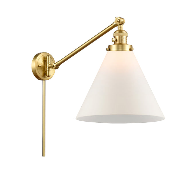 Cone Swing Arm shown in the Satin Gold finish with a Matte White shade