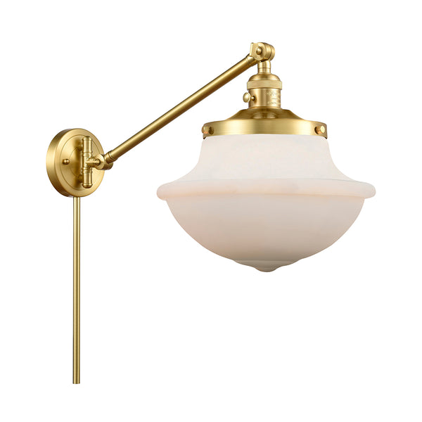 Oxford Swing Arm shown in the Satin Gold finish with a Matte White shade