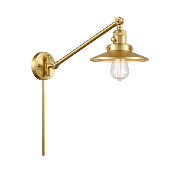Railroad Swing Arm shown in the Satin Gold finish with a Satin Gold shade