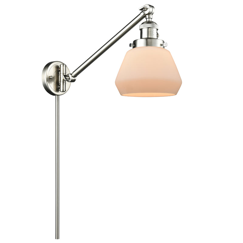 Fulton Swing Arm shown in the Brushed Satin Nickel finish with a Matte White shade