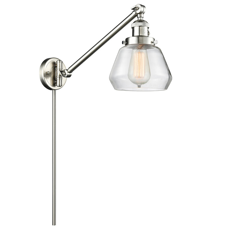 Fulton Swing Arm shown in the Brushed Satin Nickel finish with a Clear shade