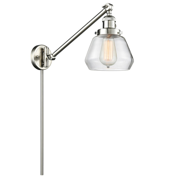Fulton Swing Arm shown in the Brushed Satin Nickel finish with a Clear shade