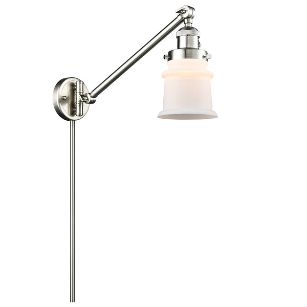 Canton Swing Arm shown in the Brushed Satin Nickel finish with a Matte White shade