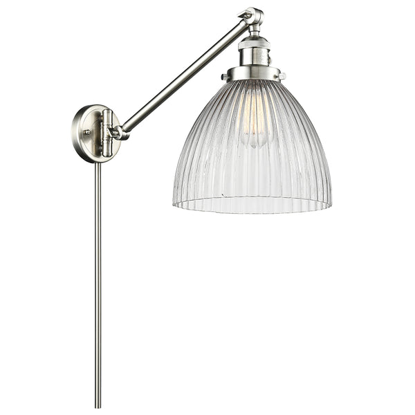 Seneca Falls Swing Arm shown in the Brushed Satin Nickel finish with a Clear Halophane shade
