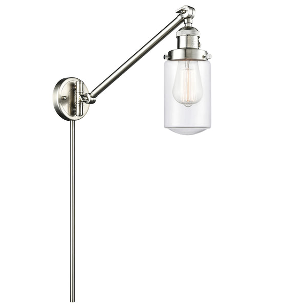 Dover Swing Arm shown in the Brushed Satin Nickel finish with a Clear shade