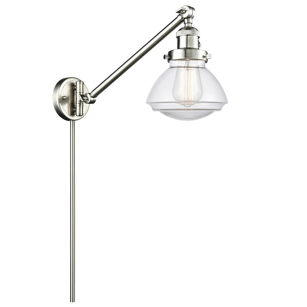 Olean Swing Arm shown in the Brushed Satin Nickel finish with a Clear shade