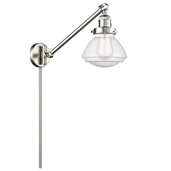 Olean Swing Arm shown in the Brushed Satin Nickel finish with a Seedy shade
