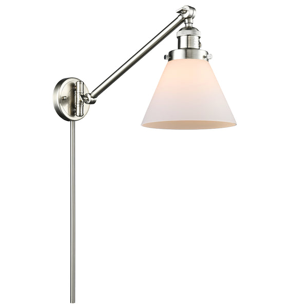 Cone Swing Arm shown in the Brushed Satin Nickel finish with a Matte White shade