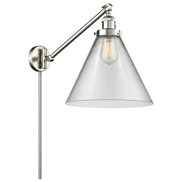 Cone Swing Arm shown in the Brushed Satin Nickel finish with a Clear shade