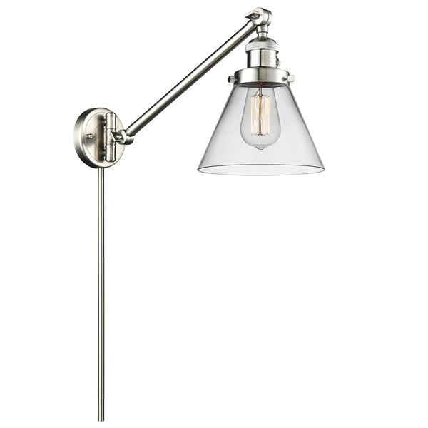 Cone Swing Arm shown in the Brushed Satin Nickel finish with a Clear shade
