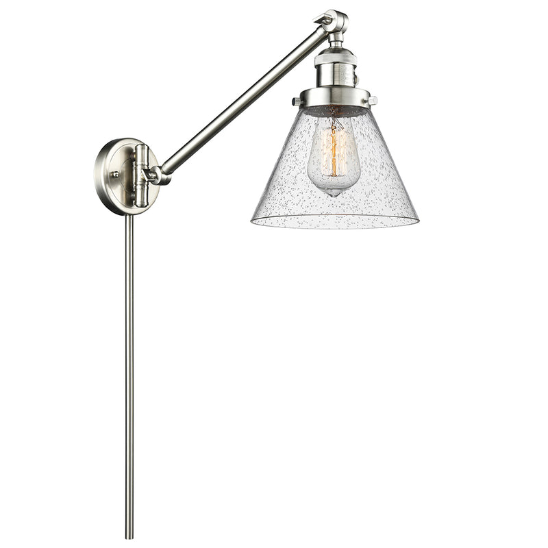 Cone Swing Arm shown in the Brushed Satin Nickel finish with a Seedy shade