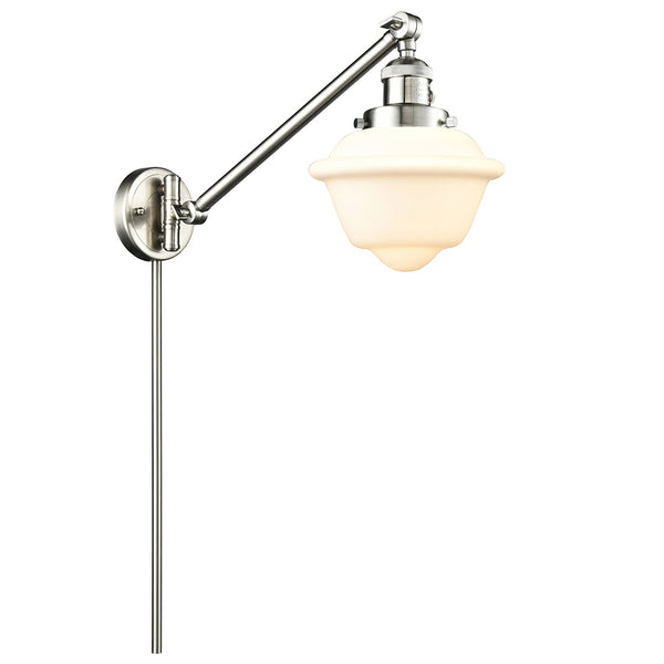 Oxford Swing Arm shown in the Brushed Satin Nickel finish with a Matte White shade