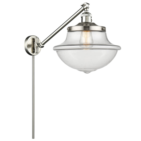 Oxford Swing Arm shown in the Brushed Satin Nickel finish with a Clear shade