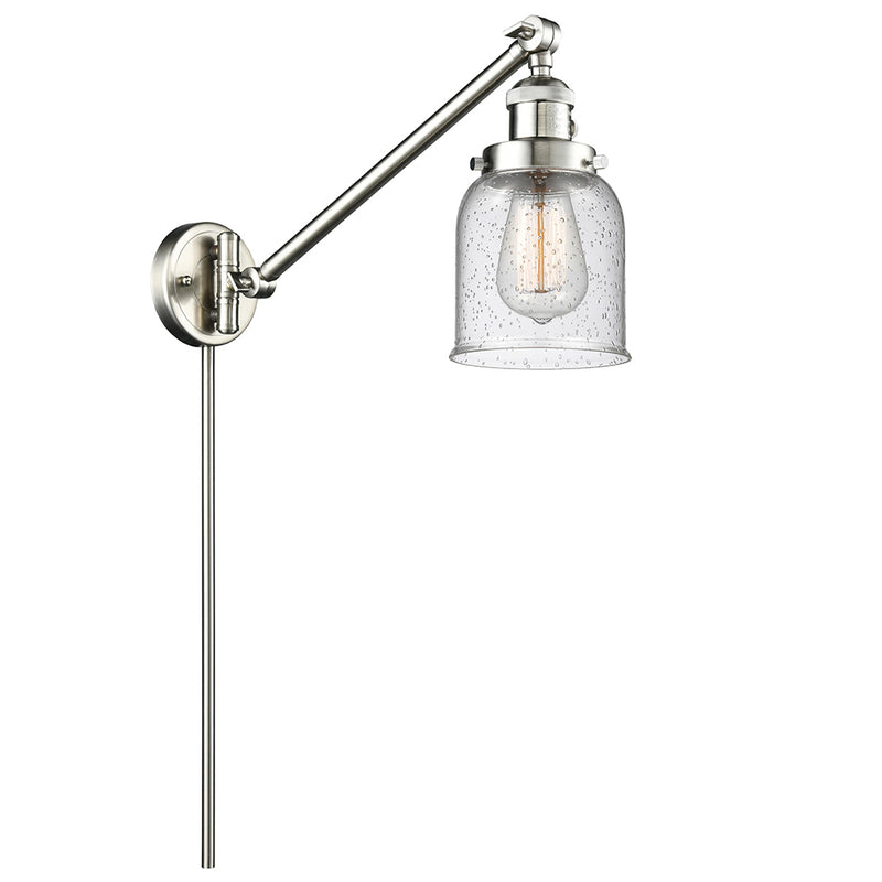 Bell Swing Arm shown in the Brushed Satin Nickel finish with a Seedy shade