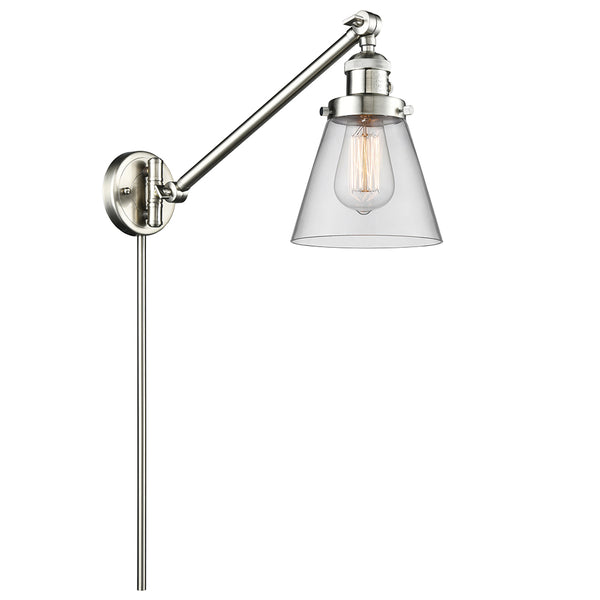 Cone Swing Arm shown in the Brushed Satin Nickel finish with a Clear shade