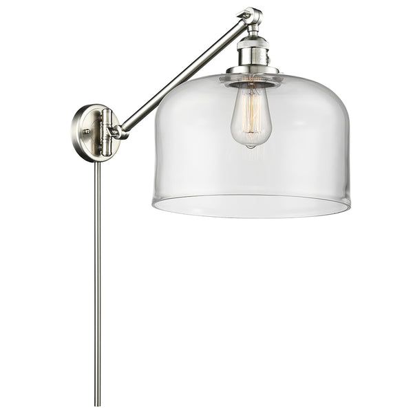 Bell Swing Arm shown in the Brushed Satin Nickel finish with a Clear shade