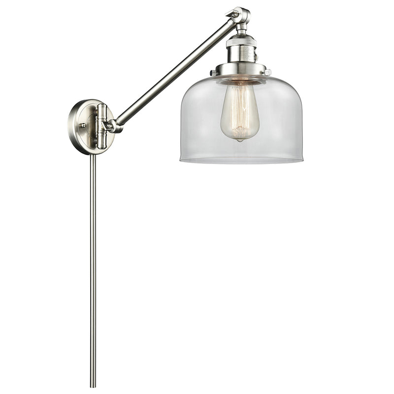 Bell Swing Arm shown in the Brushed Satin Nickel finish with a Clear shade