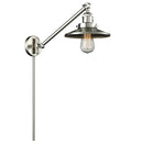 Railroad Swing Arm shown in the Brushed Satin Nickel finish with a Brushed Satin Nickel shade