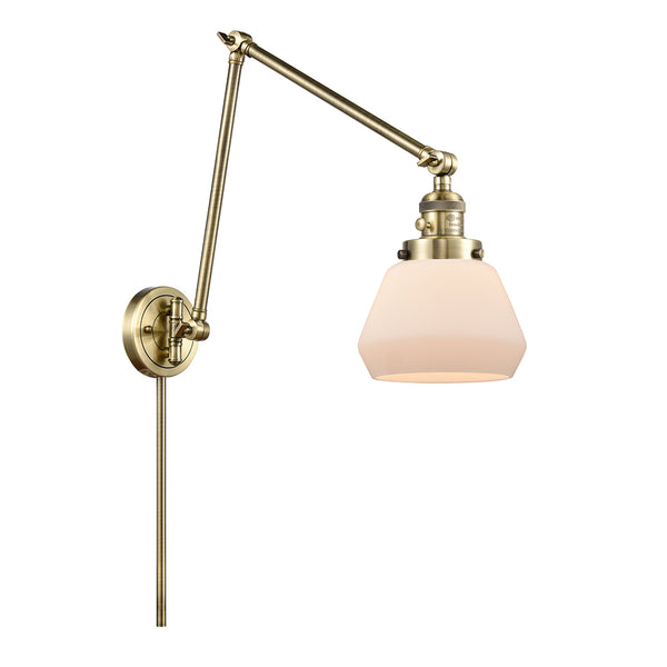 Fulton Swing Arm shown in the Antique Brass finish with a Matte White shade