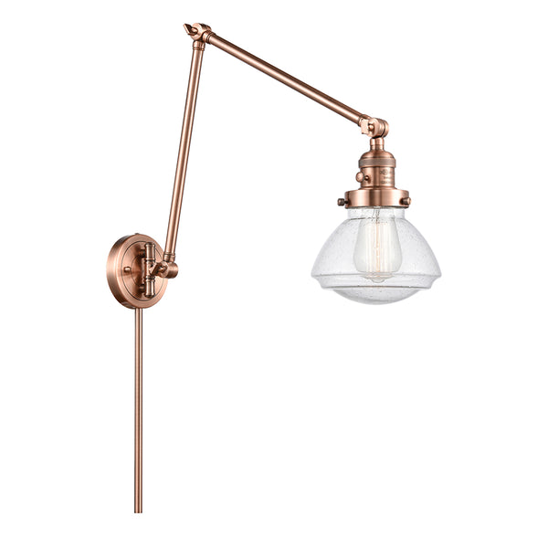 Olean Swing Arm shown in the Antique Copper finish with a Seedy shade