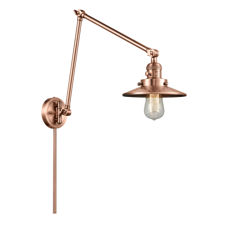 Railroad Swing Arm shown in the Antique Copper finish with a Antique Copper shade
