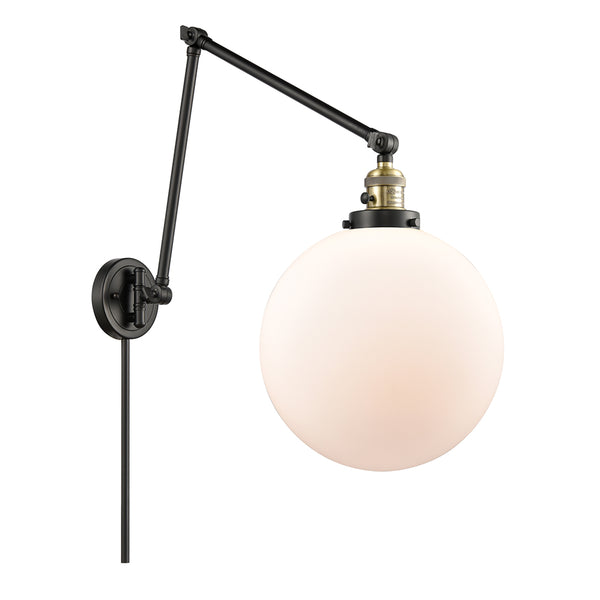 Beacon Swing Arm shown in the Black Antique Brass finish with a Matte White shade