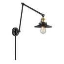 Railroad Swing Arm shown in the Black Antique Brass finish with a Matte Black shade