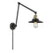 Railroad Swing Arm shown in the Black Antique Brass finish with a Matte Black shade